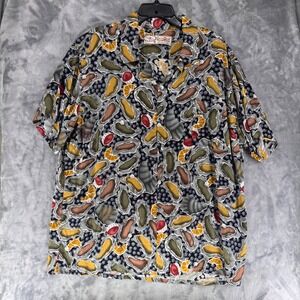 Bayou Wear Mens XL Hawaiian Shirt Oyster Citrus Button Up Short Sleeve Rayon